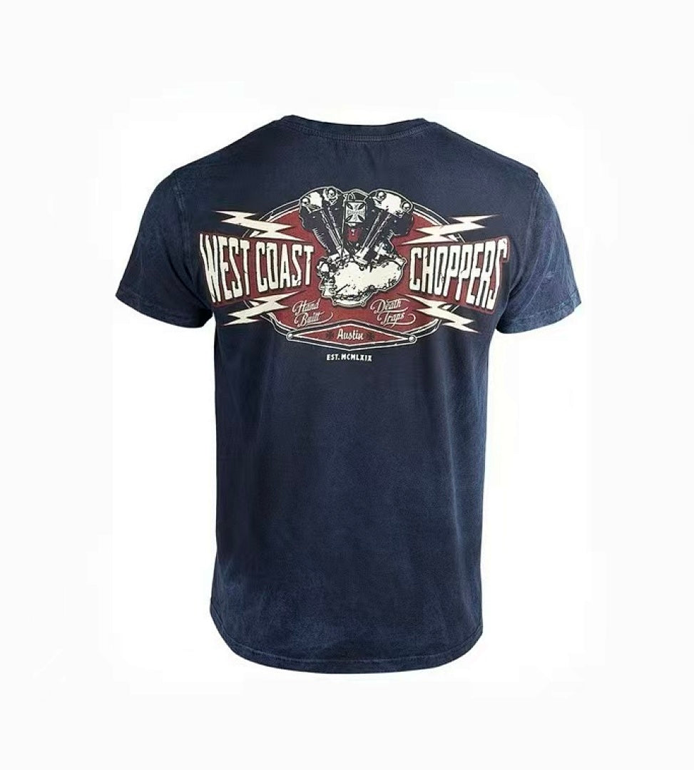 West Coast Choppers Vintage Washed Navy Dual‑Graphic  T‑Shirt