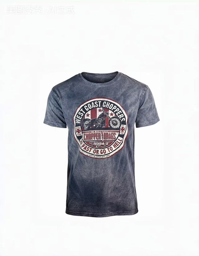 West Coast Choppers Tie‑Dye Grey Vintage Badge Graphic T‑Shir