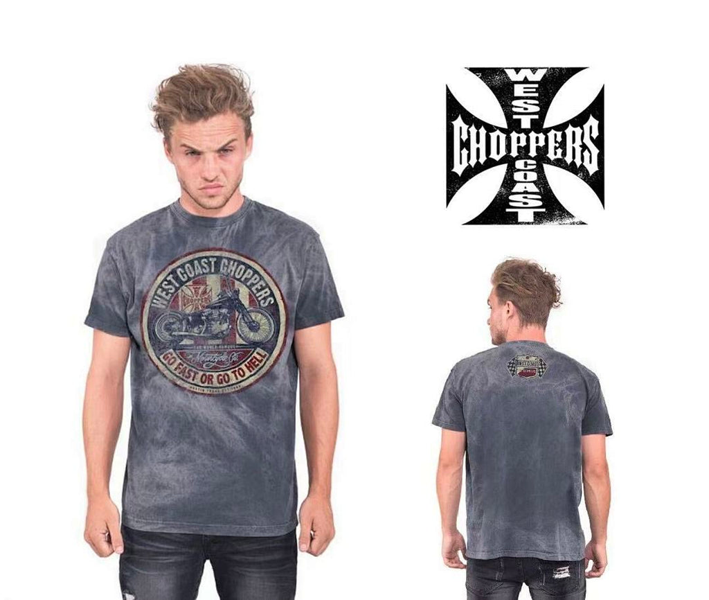West Coast Choppers Tie‑Dye Grey Vintage Badge Graphic T‑Shir