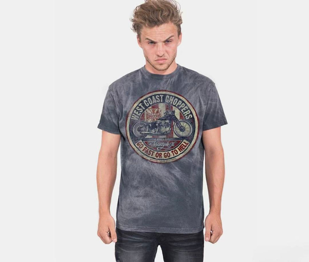 West Coast Choppers Tie‑Dye Grey Vintage Badge Graphic T‑Shir