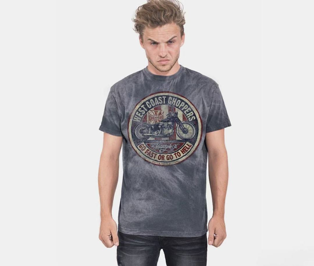 West Coast Choppers Tie‑Dye Grey Vintage Badge Graphic T‑Shir