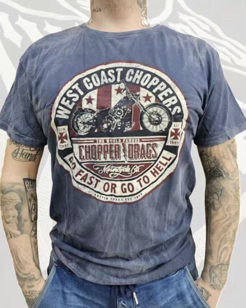 West Coast Choppers Tie‑Dye Grey Vintage Badge Graphic T‑Shir