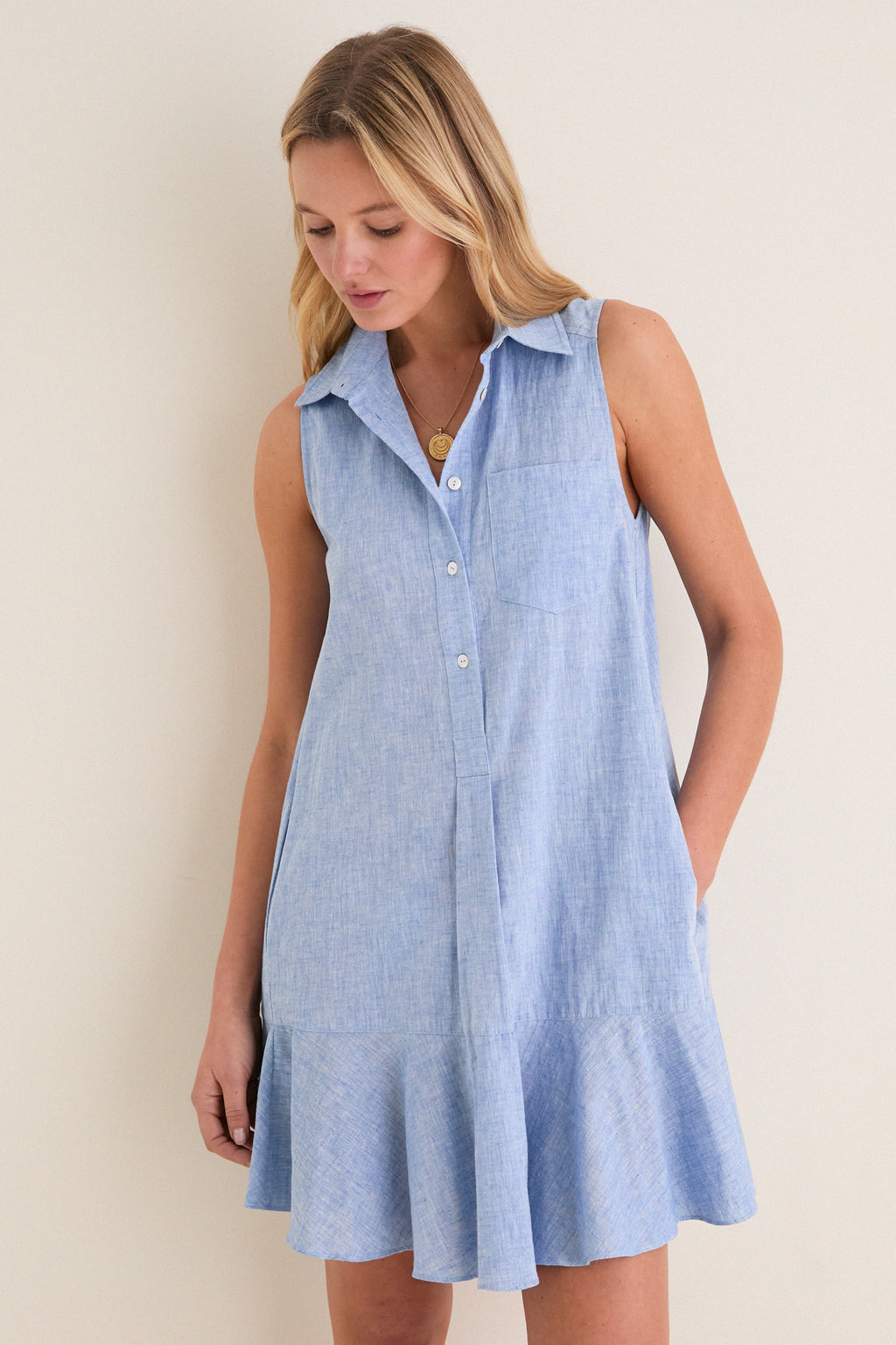 Chambray Sleeveless Callahan Shirt Dress