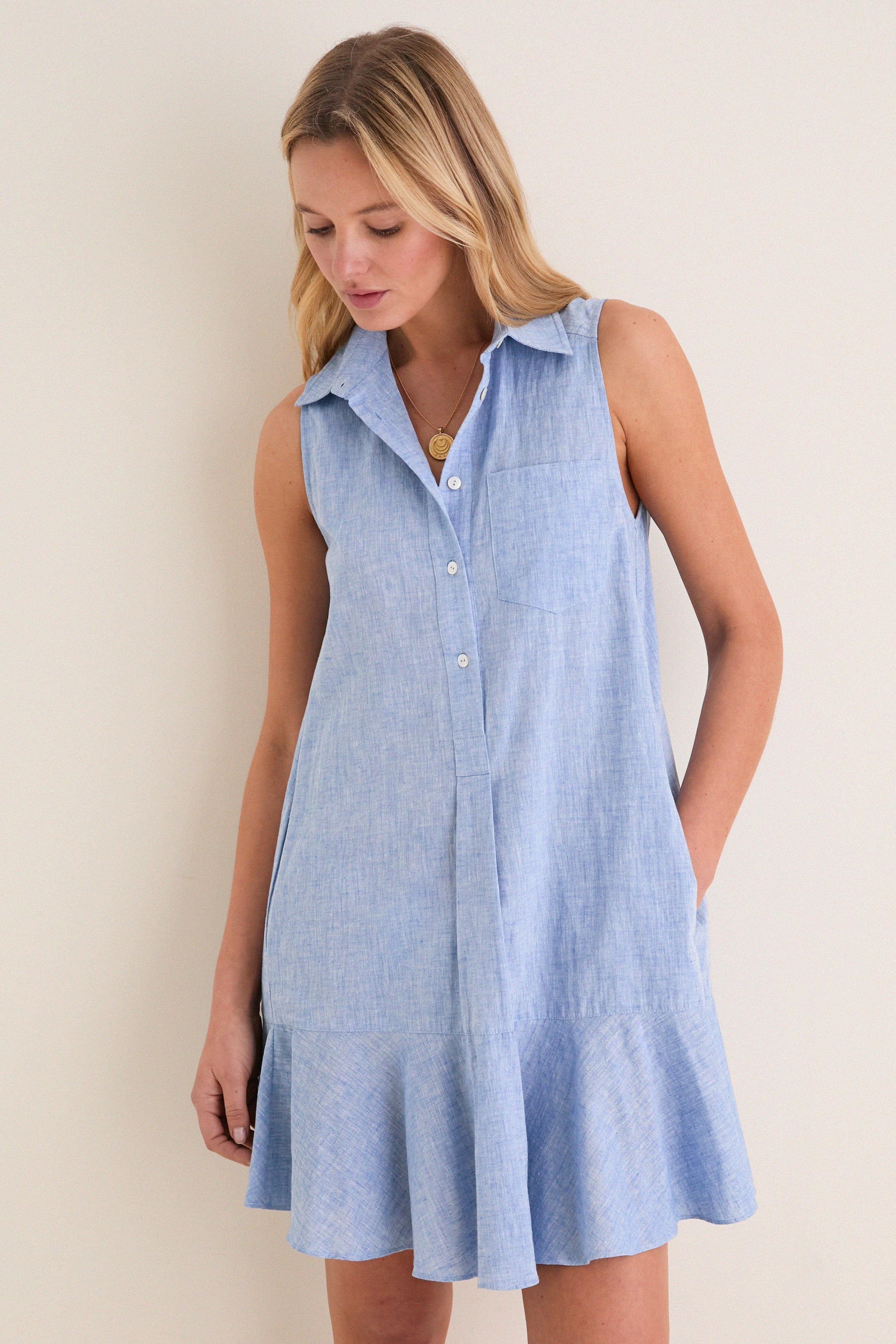 Chambray Sleeveless Callahan Shirt Dress