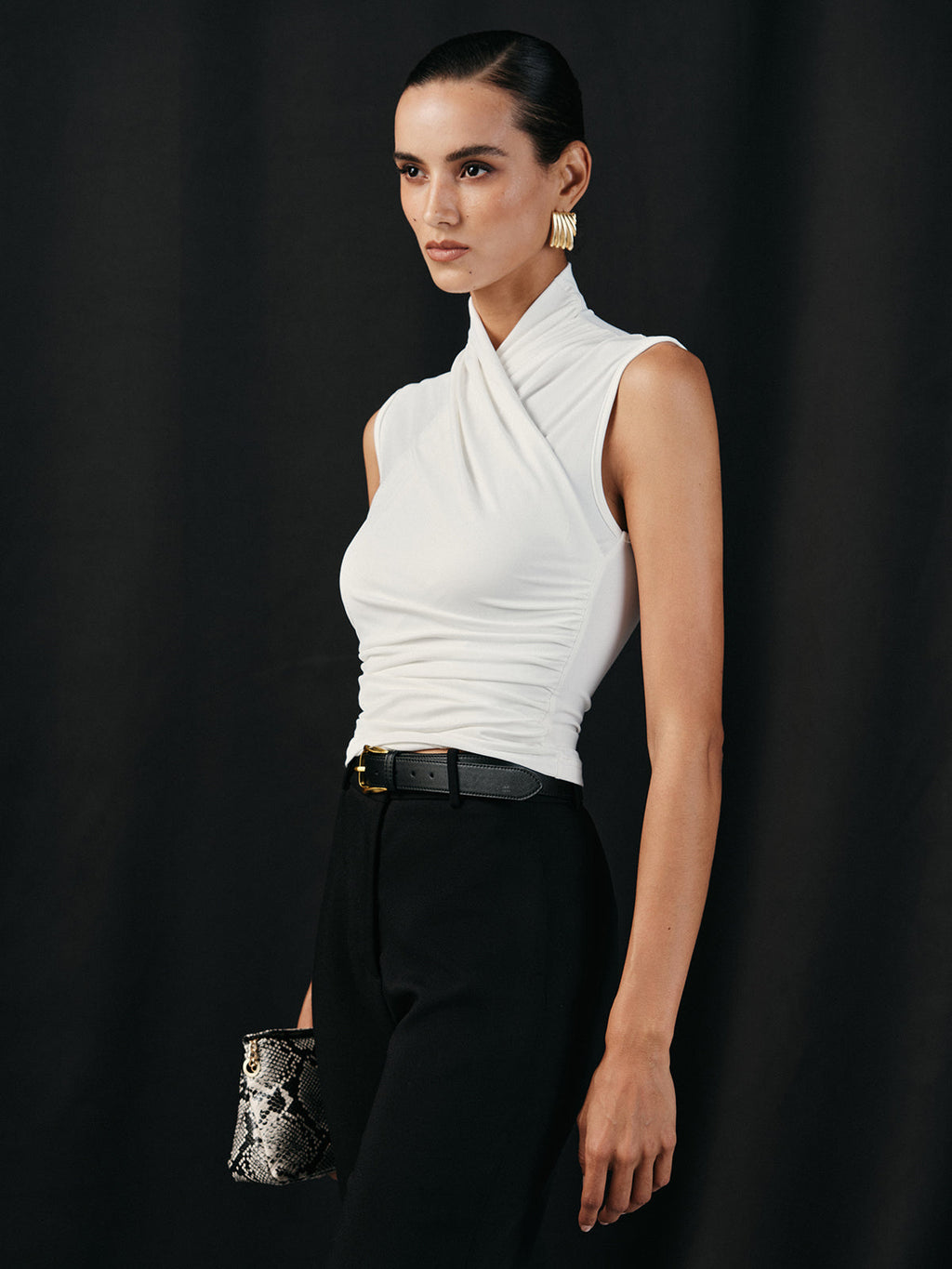 Cross Neck Ruched Fitted Tank Top