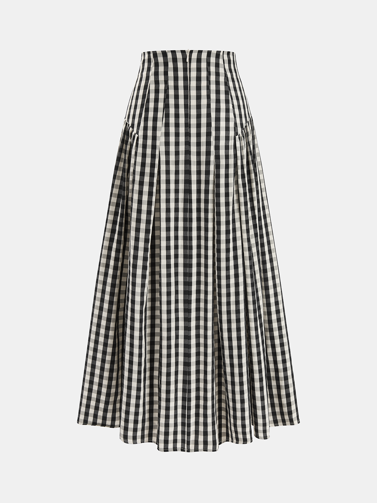 Gingham High-Waisted Pleated Midi Skirt