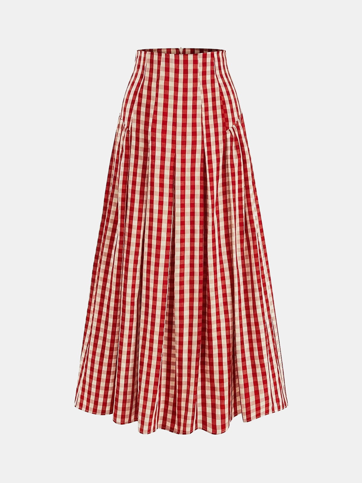 Gingham High-Waisted Pleated Midi Skirt
