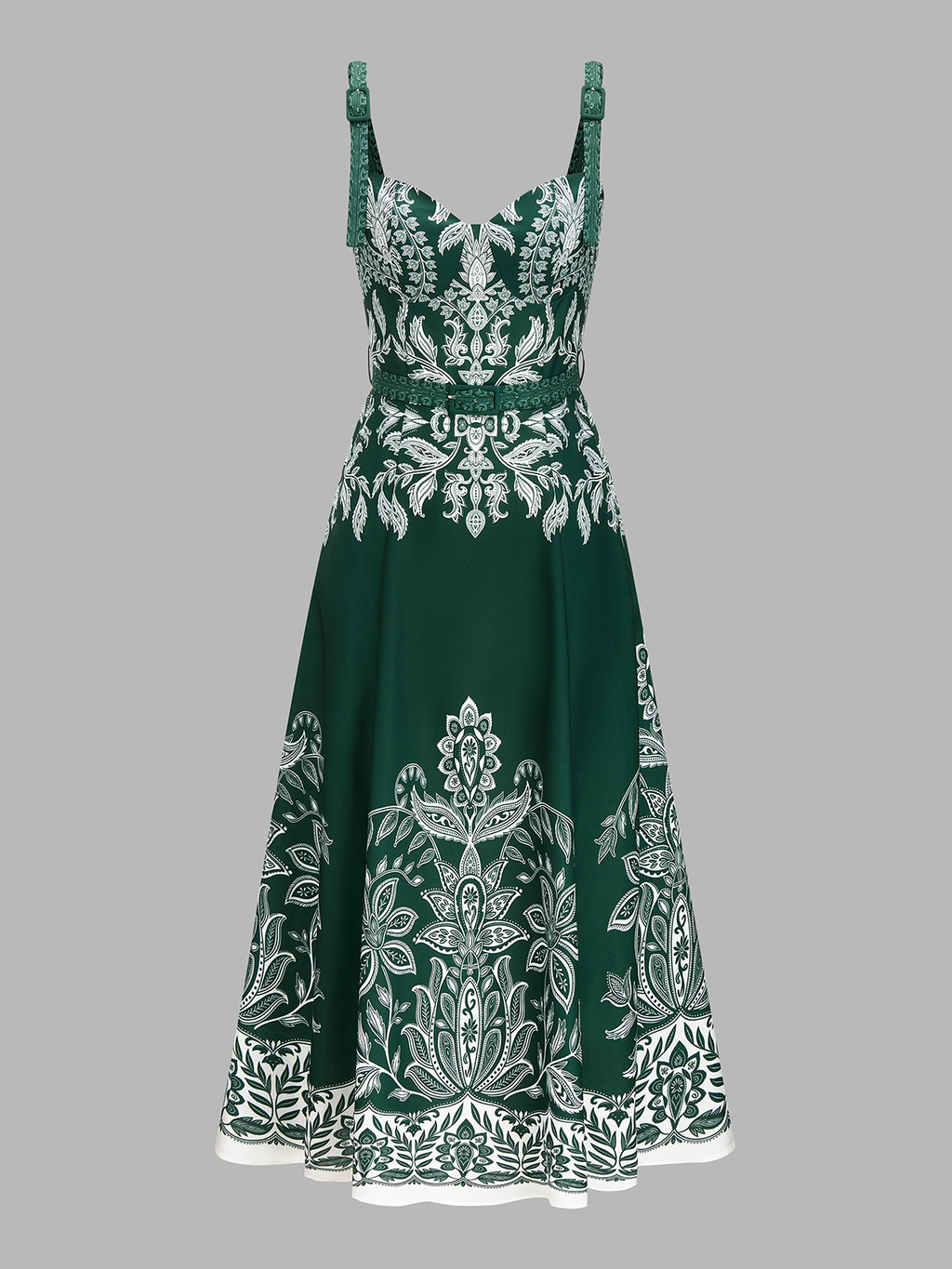 Baroque Floral Print Belted Cami Maxi Dress