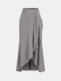 Gingham Ruffled Asymmetric Maxi Skirt