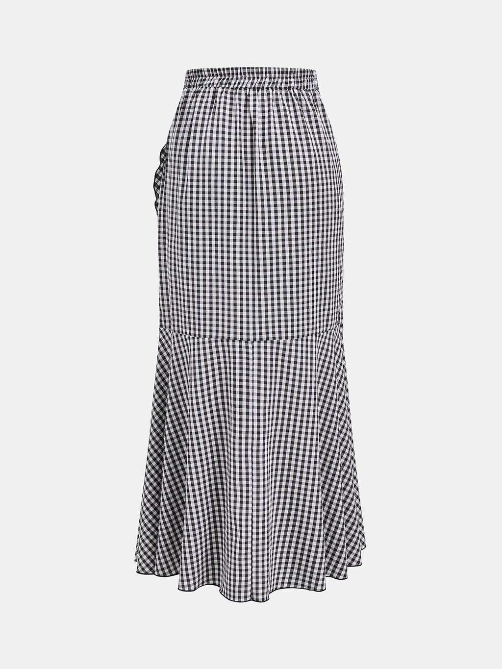 Gingham Ruffled Asymmetric Maxi Skirt