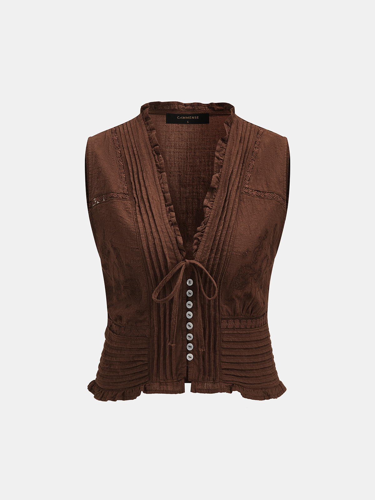 Ruffled V Neck Embroidered Tank Top