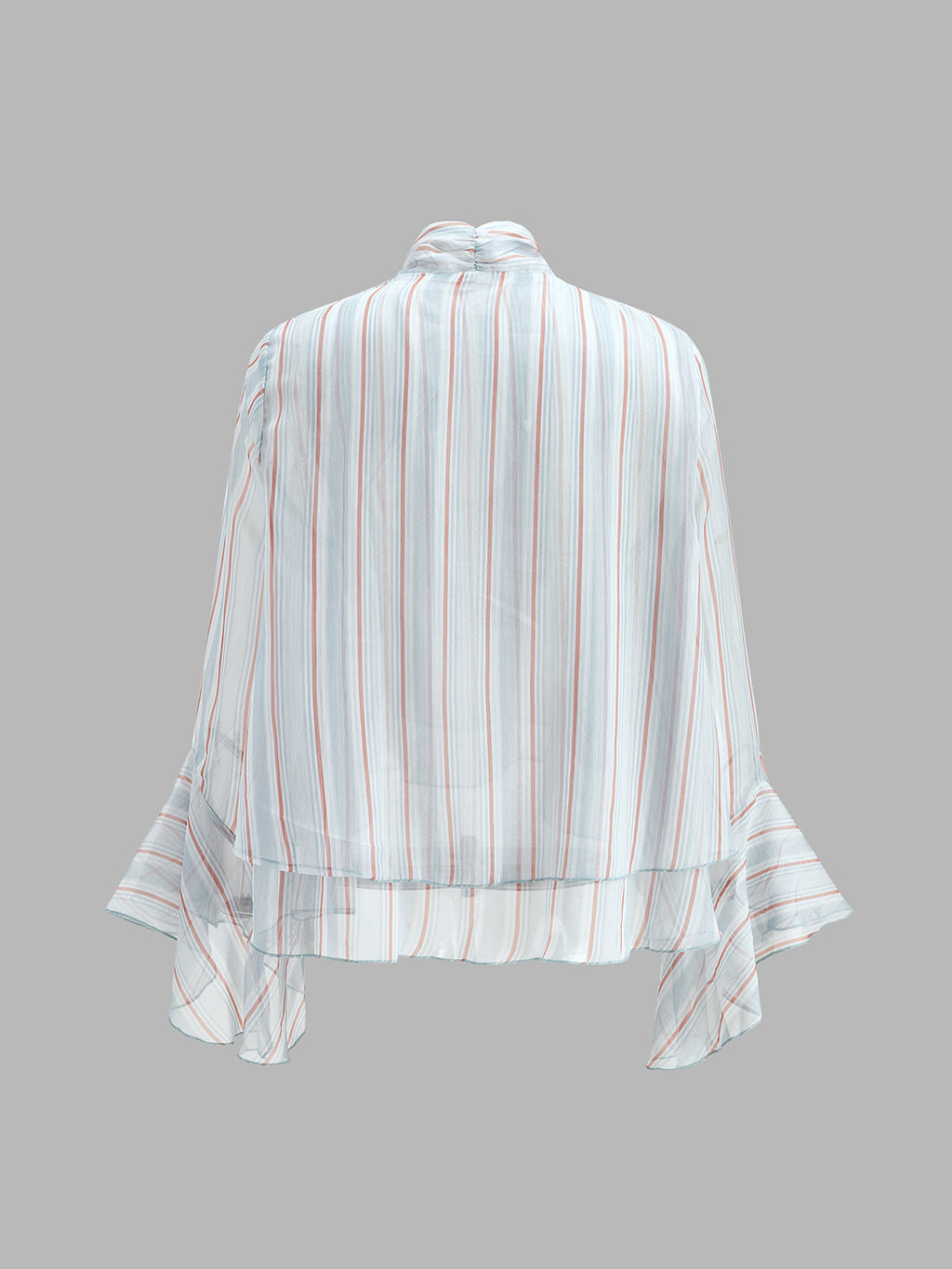 Striped Bow Neck Flounce Sleeve Blouse