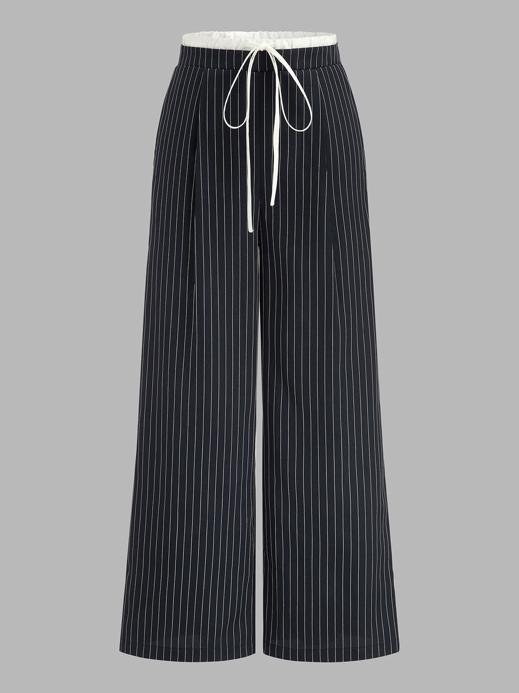 Contrast Waistband Drawstring Pinstripe Pants