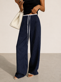 Contrast Waistband Drawstring Pinstripe Pants