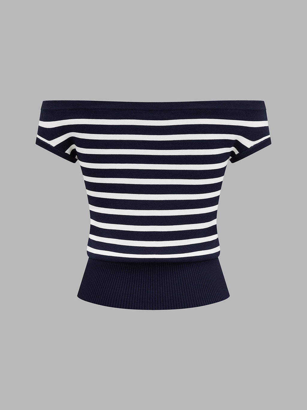 Striped Off Shoulder Metal Detail Knit Top