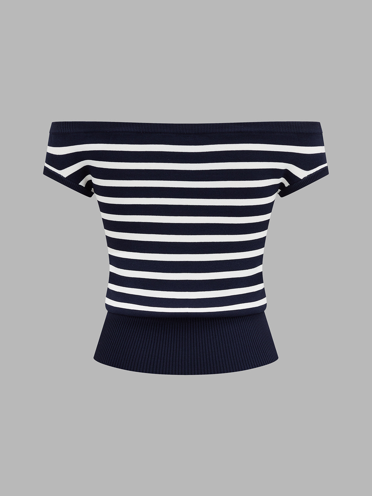 Striped Off Shoulder Metal Detail Knit Top
