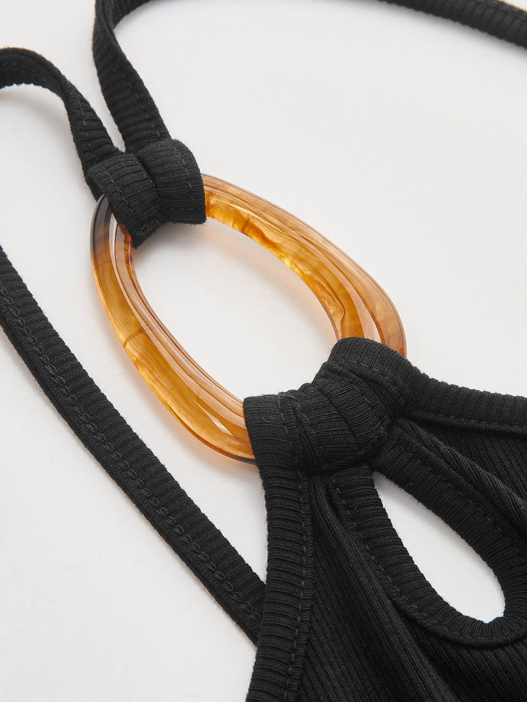 Ring Detail One Shoulder Ribbed Top