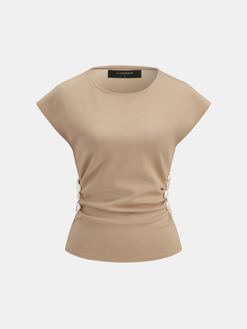 Beaded Cutout Ruched Sleeveless Top
