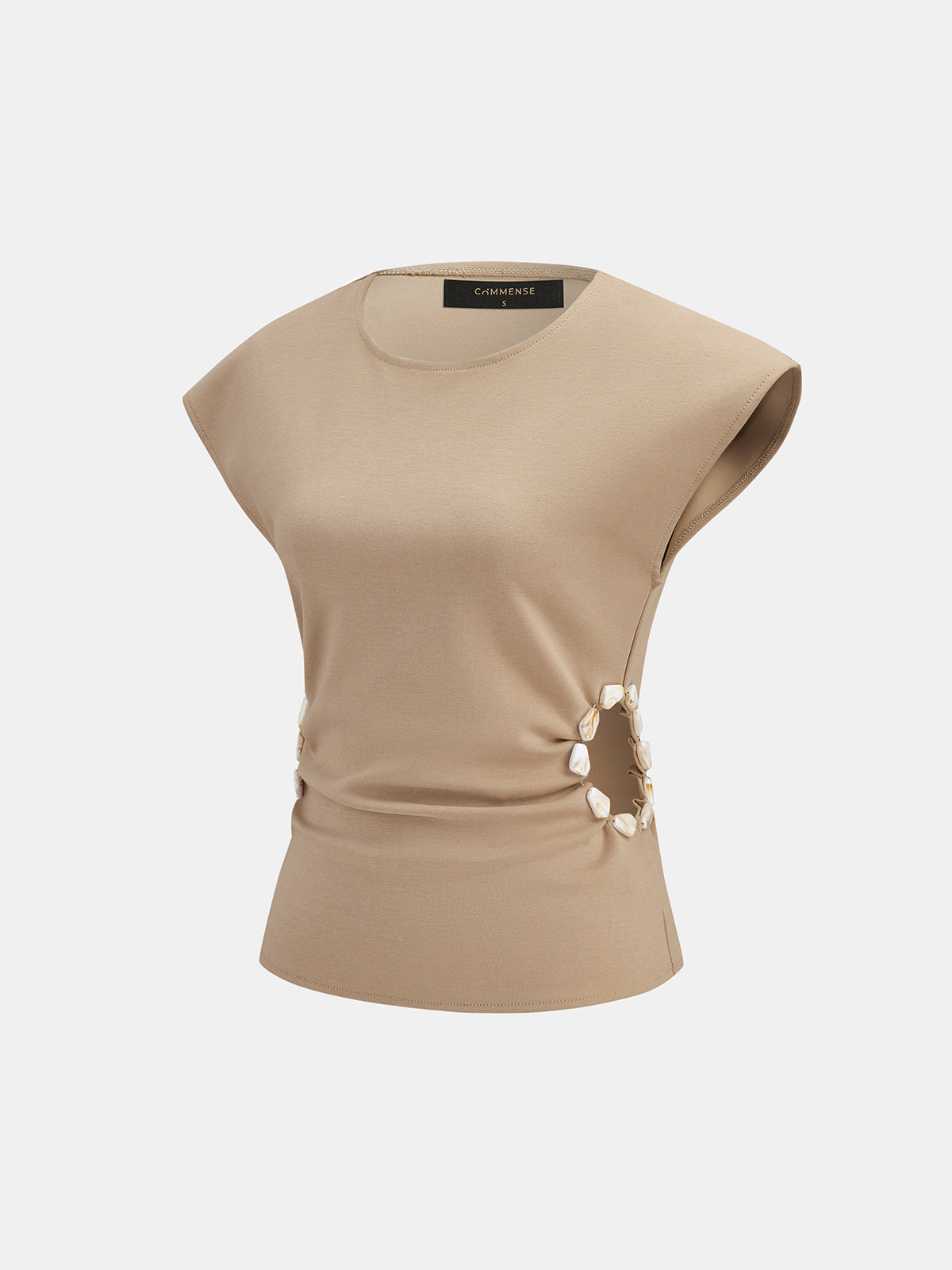 Beaded Cutout Ruched Sleeveless Top