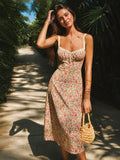 Floral Print Trim Cami Midi Dress