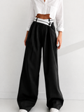 Asymmetrical Contrast Waistband Wide Leg Dress Pants
