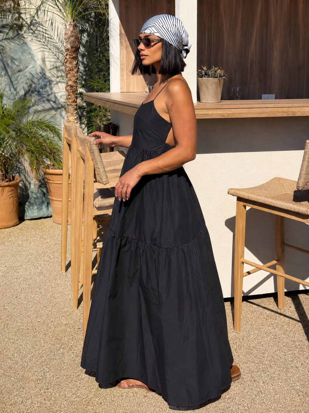 Solid Backless Long Dress