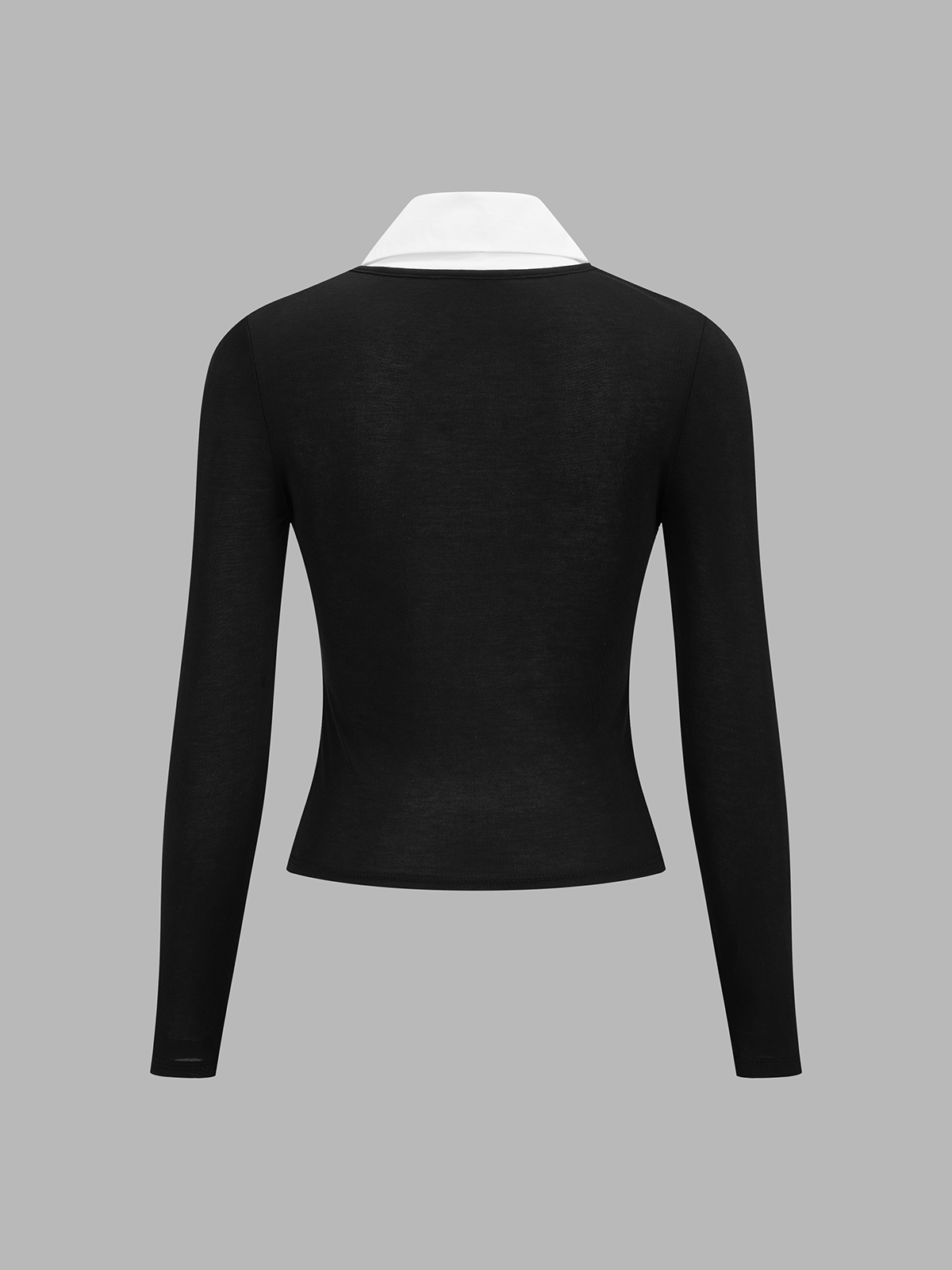 Contrast Lapel Fitted Long Sleeve Top