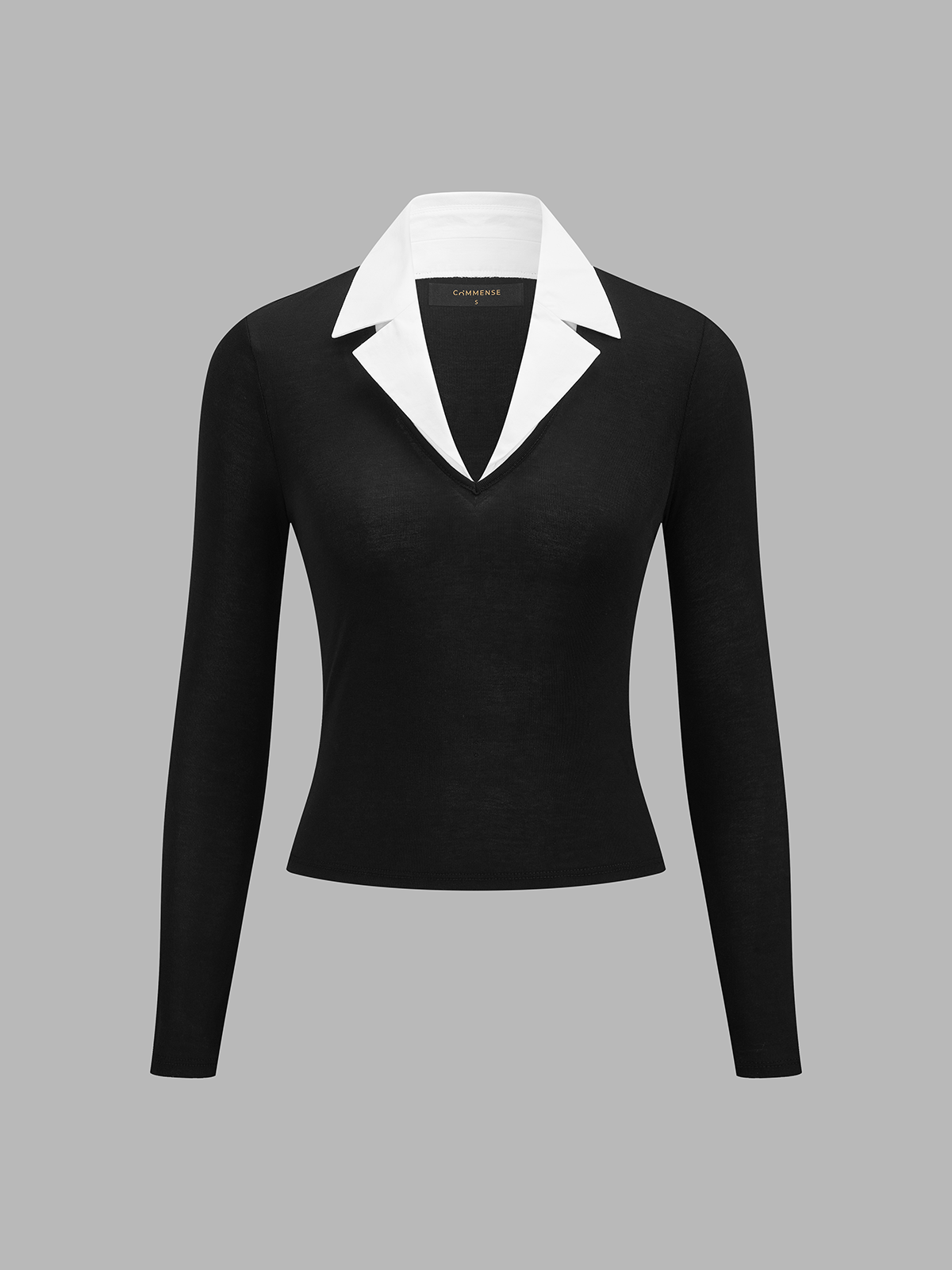 Contrast Lapel Fitted Long Sleeve Top