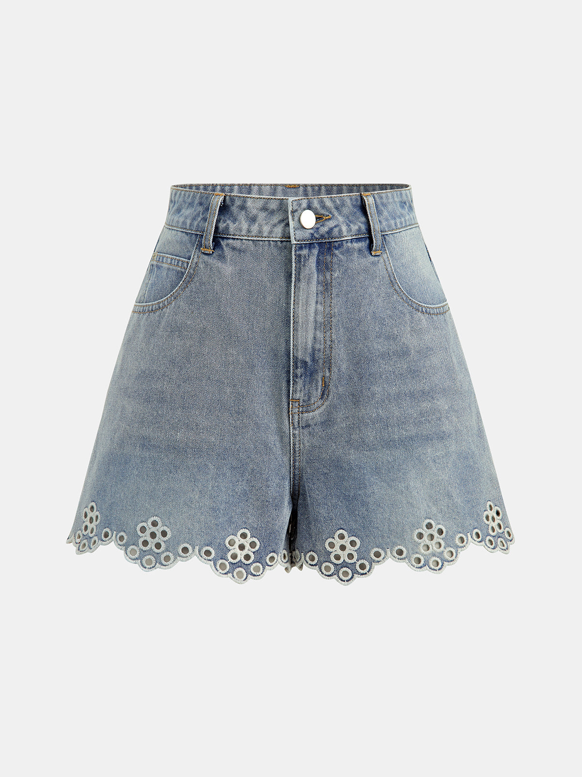 Eyelet Embroidered Denim Shorts
