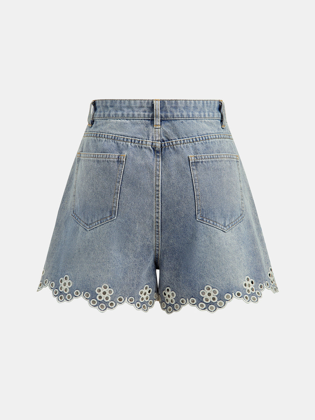 Eyelet Embroidered Denim Shorts
