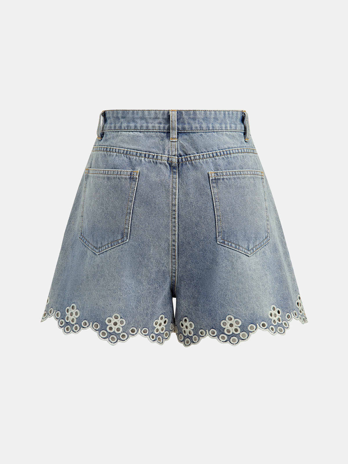 Eyelet Embroidered Denim Shorts