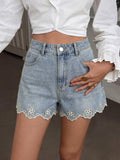 Eyelet Embroidered Denim Shorts