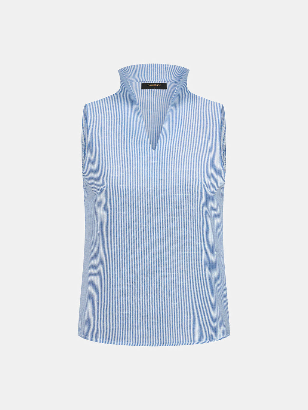 Striped Stand Collar Sleeveless Blouse