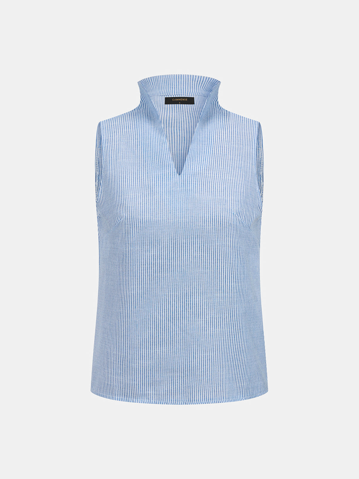 Striped Stand Collar Sleeveless Blouse
