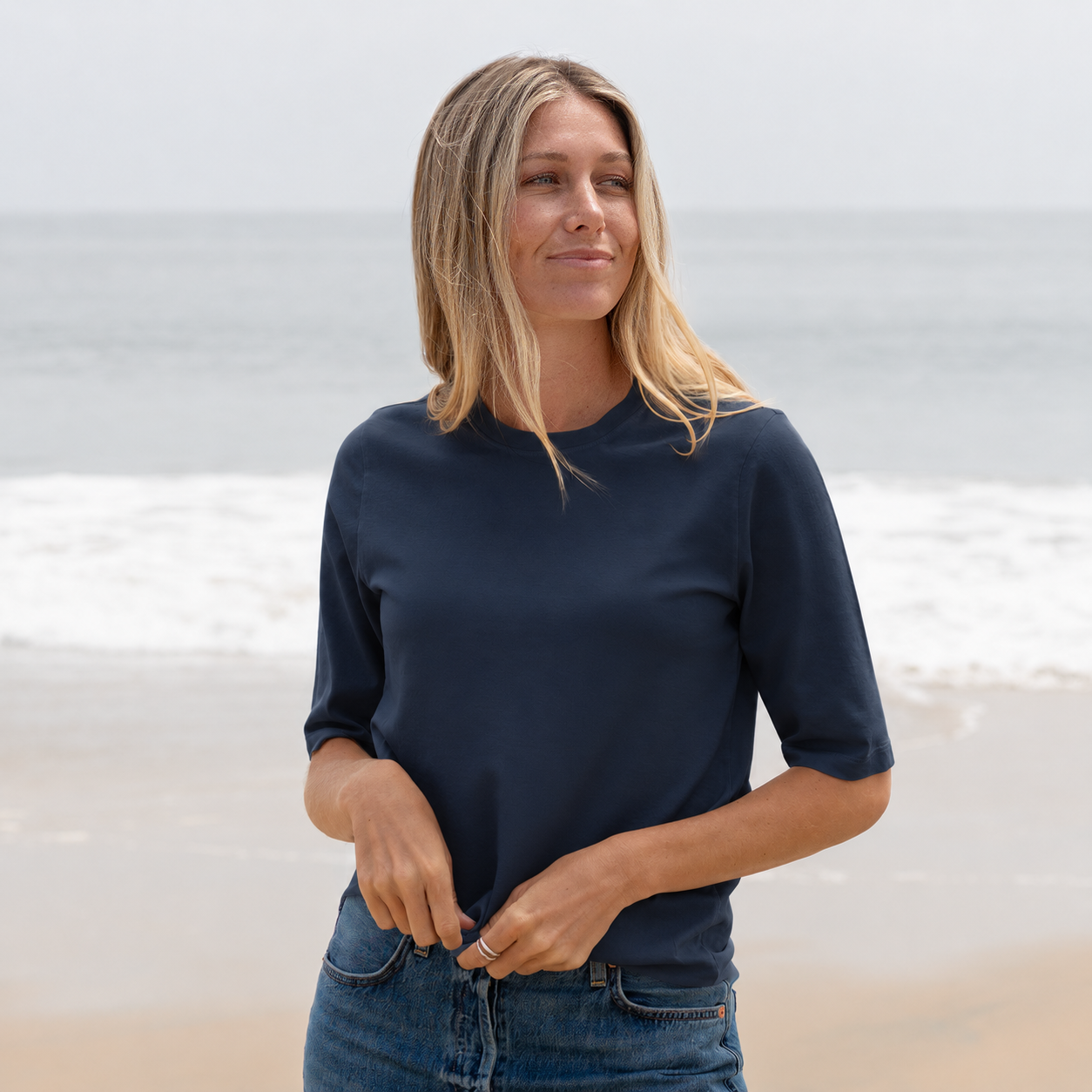 Womens Elbow Sleeve Crew Neck
