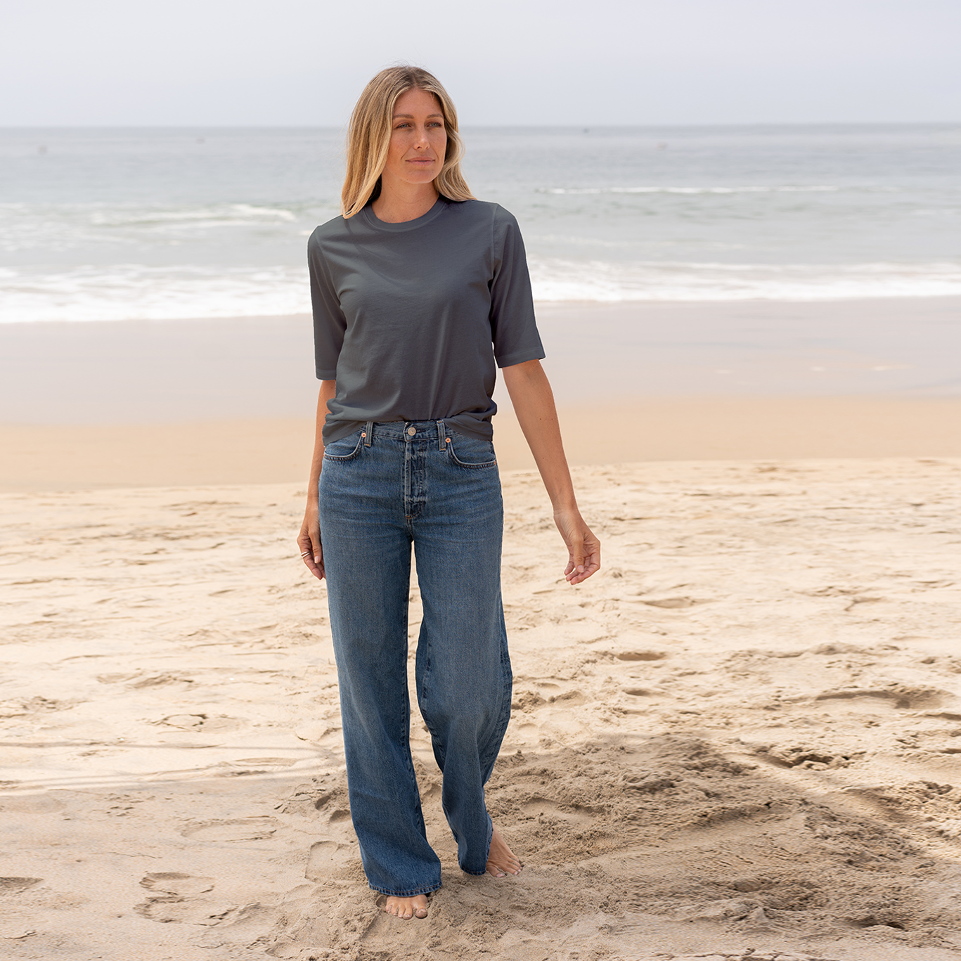 Womens Elbow Sleeve Crew Neck