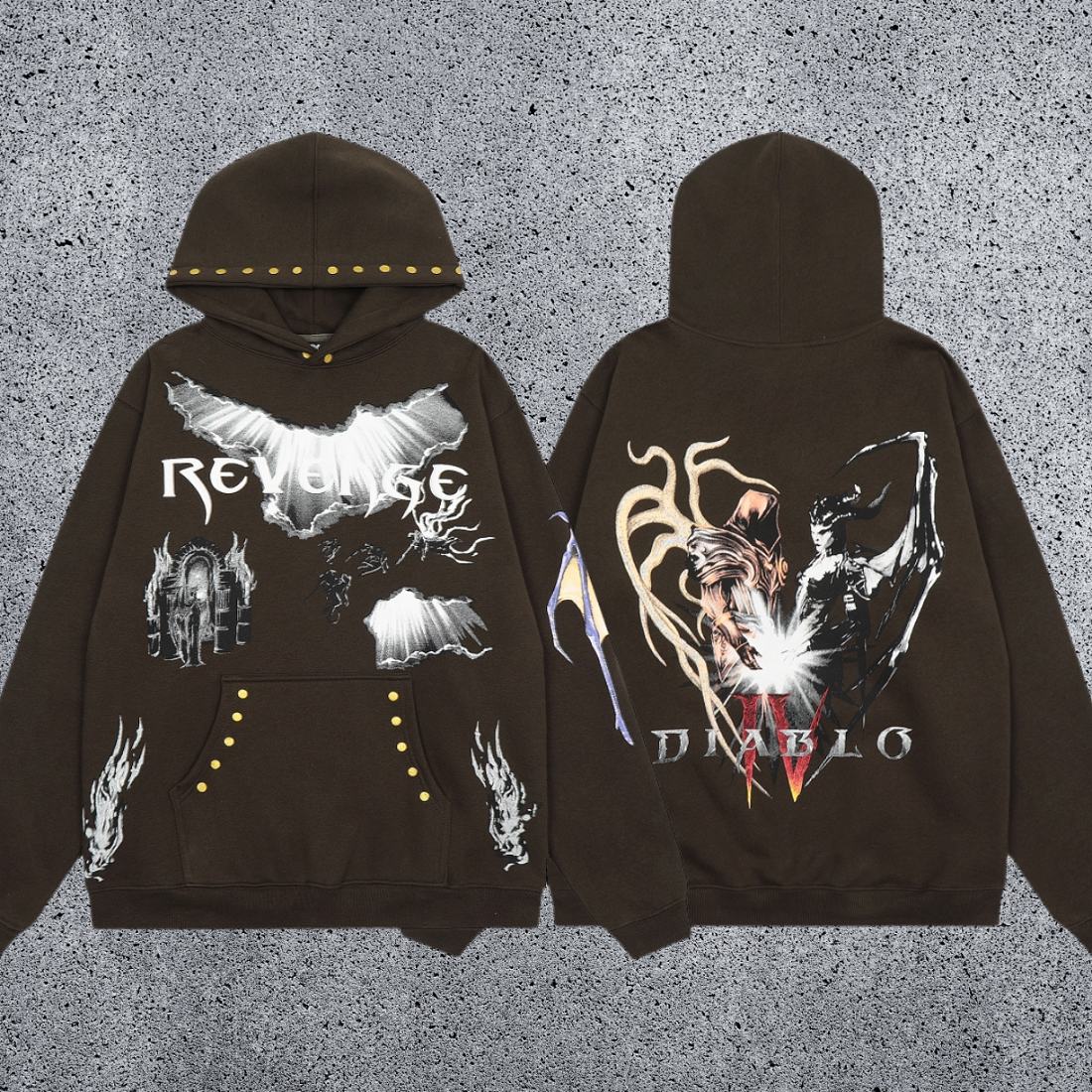 REVENGE hoodie correct version letter skull keel print American street fashion brand hip-hop high street hoodie (3)