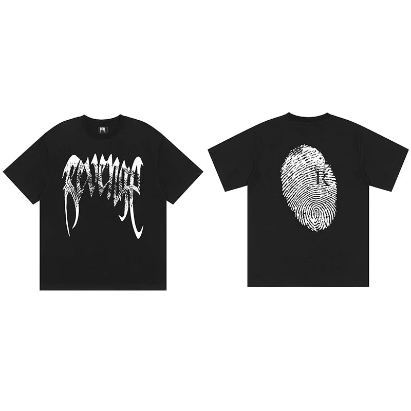 Tide brand REVENGE short sleeved high street American couple loose keel smoke skull lightning letter hip-hop T-shirt (68)