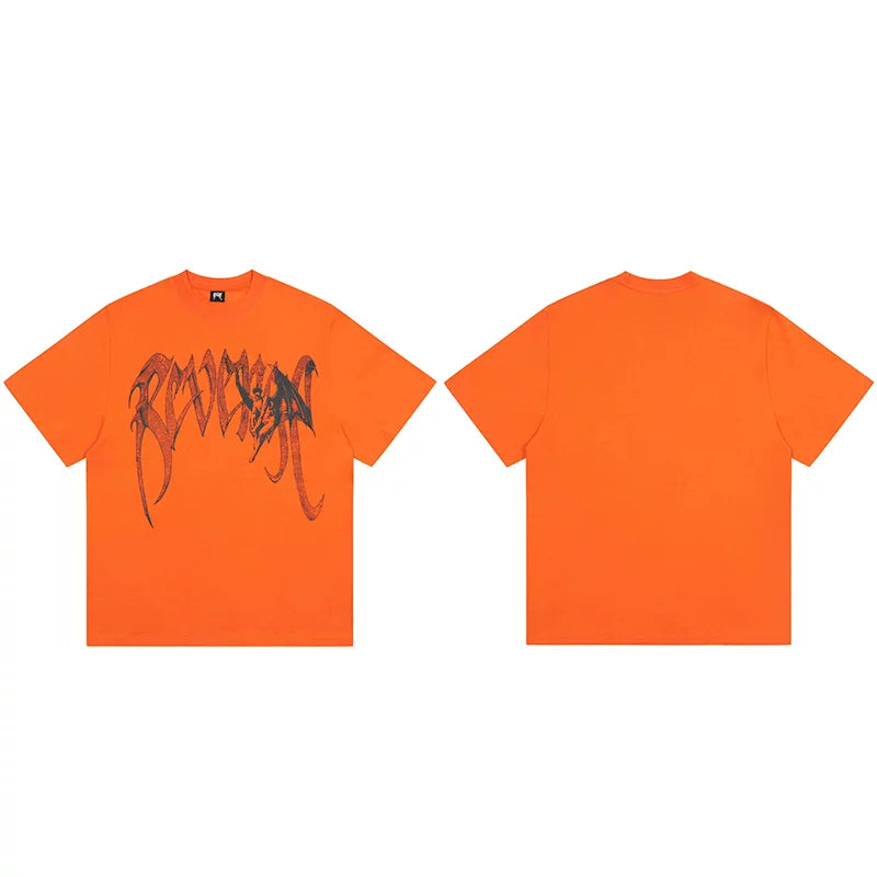 Tide brand REVENGE short sleeved high street American couple loose keel smoke skull lightning letter hip-hop T-shirt (33)
