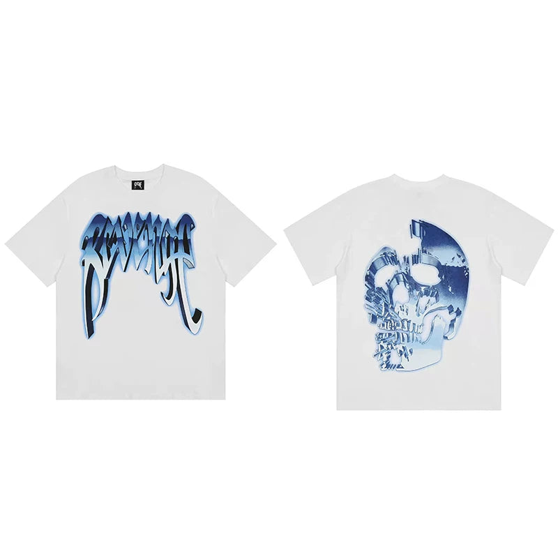 Tide brand REVENGE short sleeved high street American couple loose keel smoke skull lightning letter hip-hop T-shirt (40)