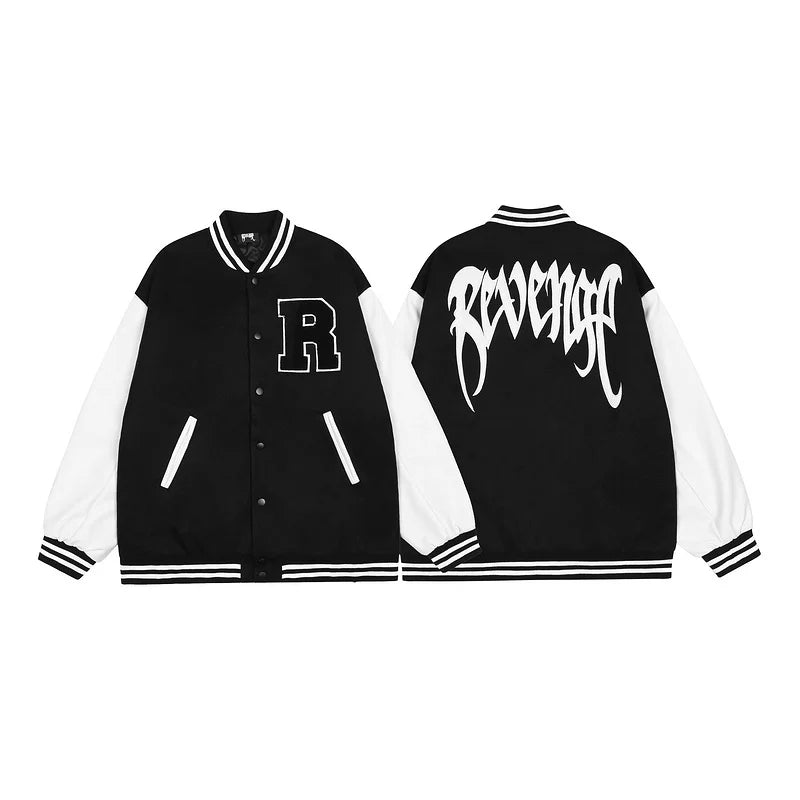 Revenge Varsity Jacket Vintage Autumn/Winter Skeleton Embroidered Splicing Baseball Jacket Coat (4)
