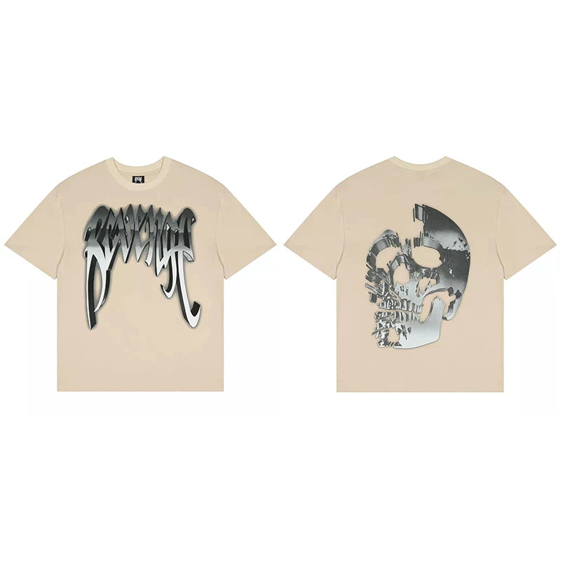 Tide brand REVENGE short sleeved high street American couple loose keel smoke skull lightning letter hip-hop T-shirt (41)