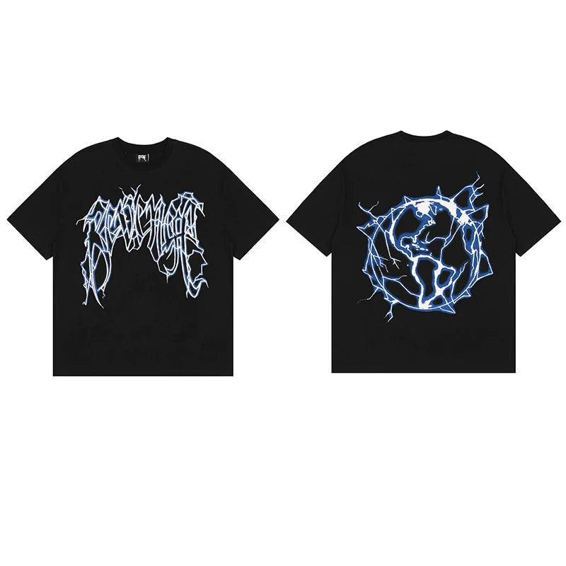 Tide brand REVENGE short sleeved high street American couple loose keel smoke skull lightning letter hip-hop T-shirt (52)