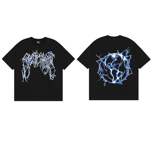 Tide brand REVENGE short sleeved high street American couple loose keel smoke skull lightning letter hip-hop T-shirt (52)