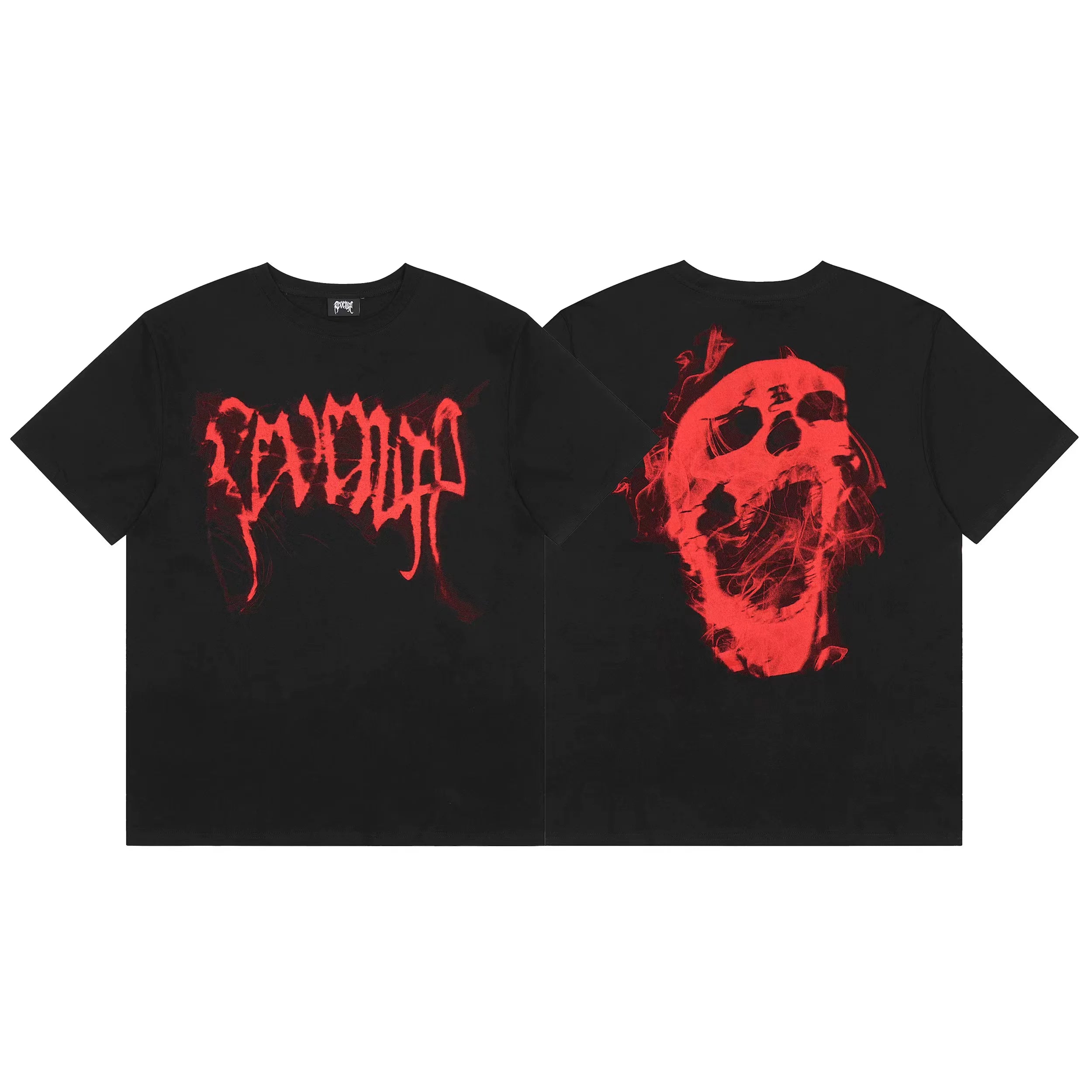 Tide brand REVENGE short sleeved high street American couple loose keel smoke skull lightning letter hip-hop T-shirt (12)
