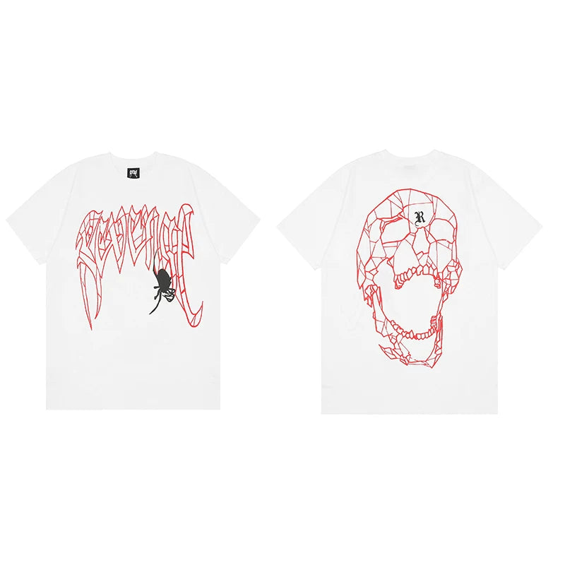 Tide brand REVENGE short sleeved high street American couple loose keel smoke skull lightning letter hip-hop T-shirt (22)