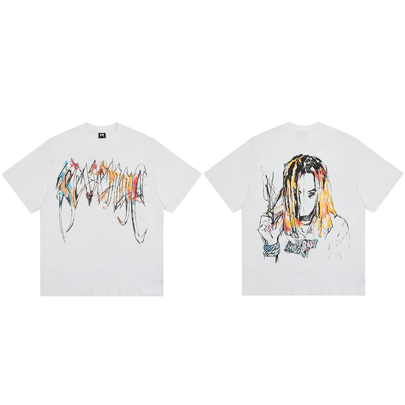 Tide brand REVENGE short sleeved high street American couple loose keel smoke skull lightning letter hip-hop T-shirt (31)