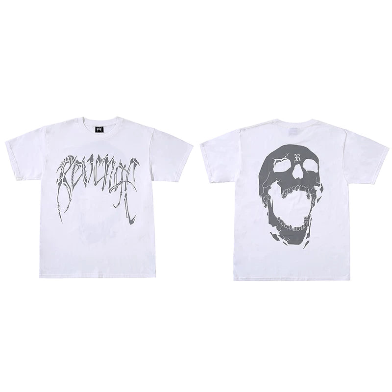 Tide brand REVENGE short sleeved high street American couple loose keel smoke skull lightning letter hip-hop T-shirt (10)