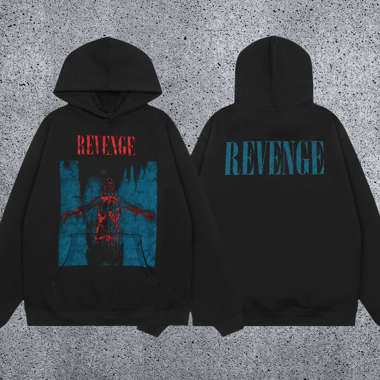 REVENGE hoodie correct version letter skull keel print American street fashion brand hip-hop high street hoodie (19)