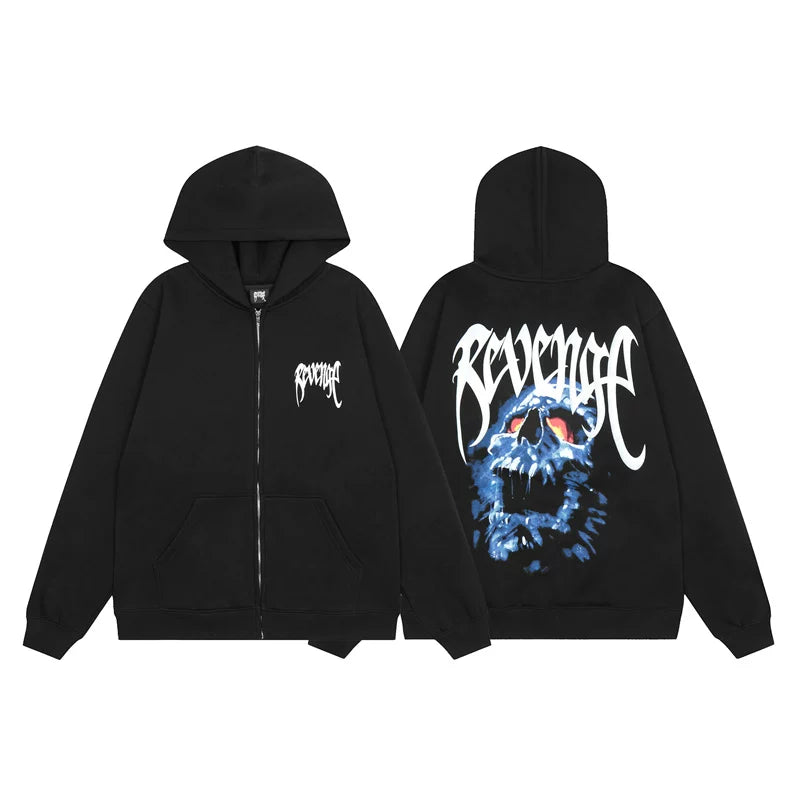 Revenge jacket with embroidered letters and logo for autumn and winter, zipper cardigan, sweatshirt, men's and women's loose casual hoodie, trendy (4)